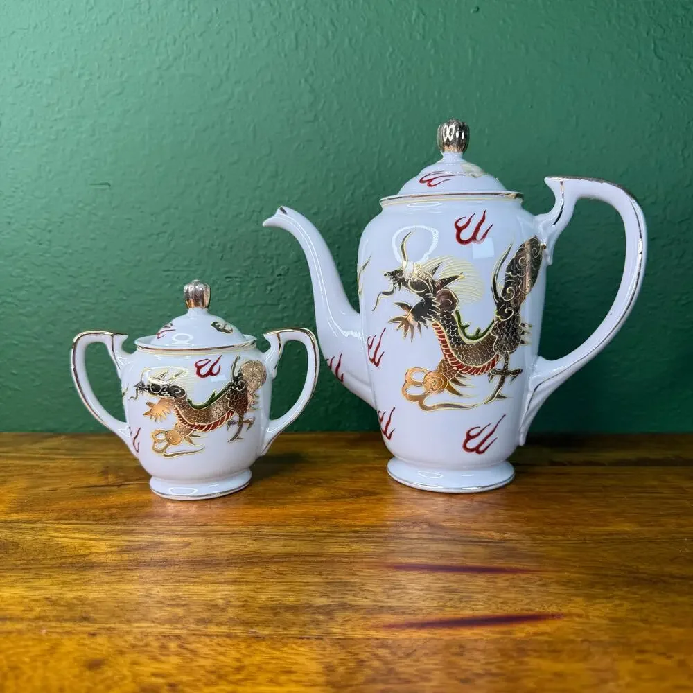 Vintage Kutani Japan Hand Painted Dragonware Sunray Tea Set